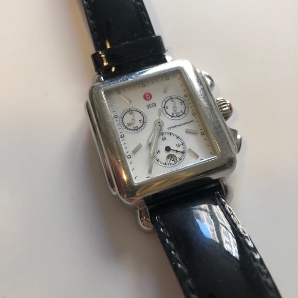 Michele Watch with Black Patent Band (no diamonds) - Picture 6 of 15